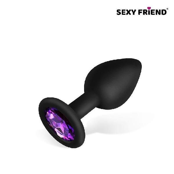 Черная силиконовая анальная втулка с фиолетовым кристаллом - 7,3 см. от Bior toys