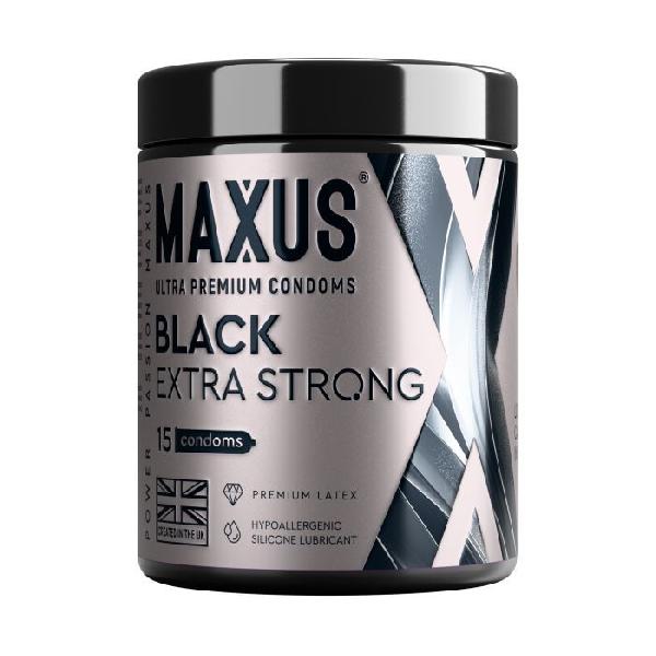 Черные утолщенные презервативы MAXUS Extra Strong с железным кейсом - 15 шт. от Maxus
