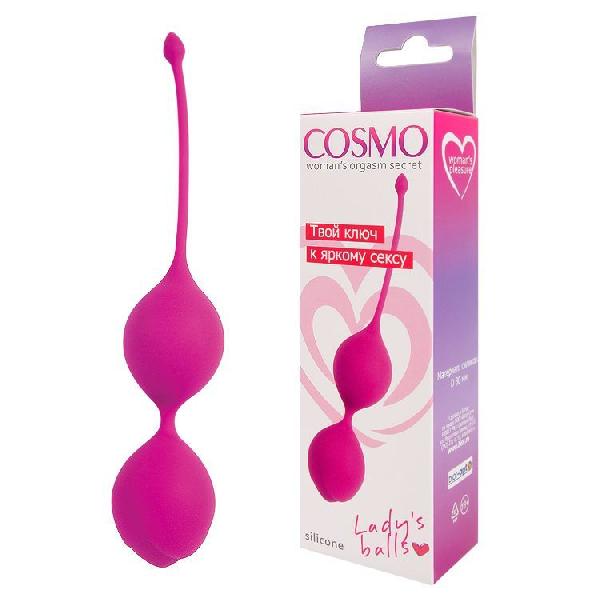 Ярко-розовые двойные вагинальные шарики с хвостиком Cosmo от Bior toys