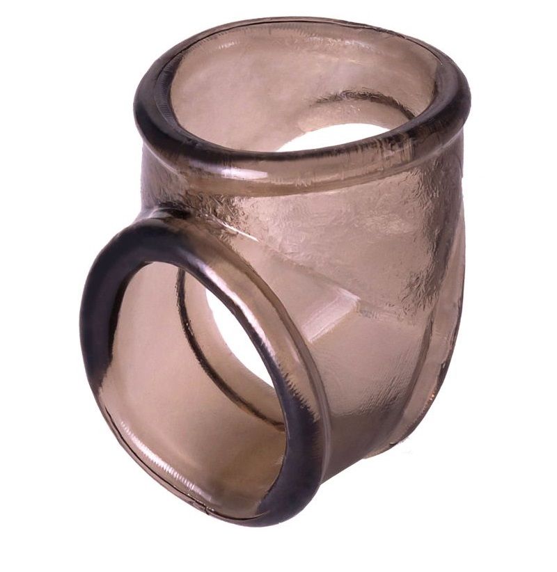 Дымчатое эрекционное кольцо с фиксацией мошонки от ToyFa