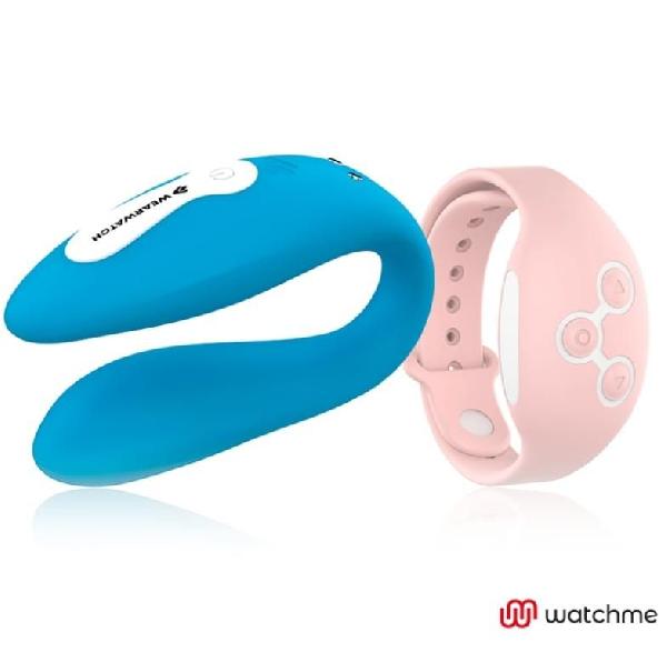 Голубой вибратор для пар с нежно-розовым пультом-часами Weatwatch Dual Pleasure Vibe от DreamLove