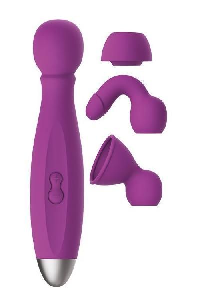 Фиолетовый вибратор с 3 насадками Queenpin - 15 см. от Dream Toys