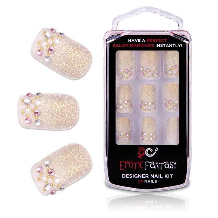 Искрящиеся акриловые типсы со стразами  Mistery Gold от Erotic Fantasy