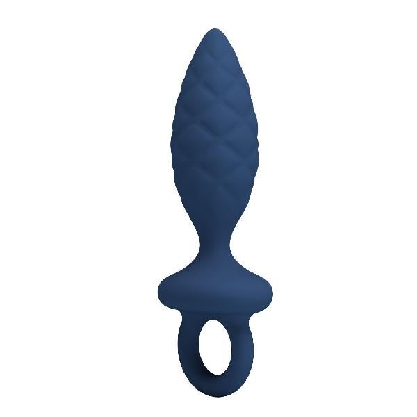 Синяя анальная пробка с кольцом Butt Plug with Loop M - 13,4 см. от Baile