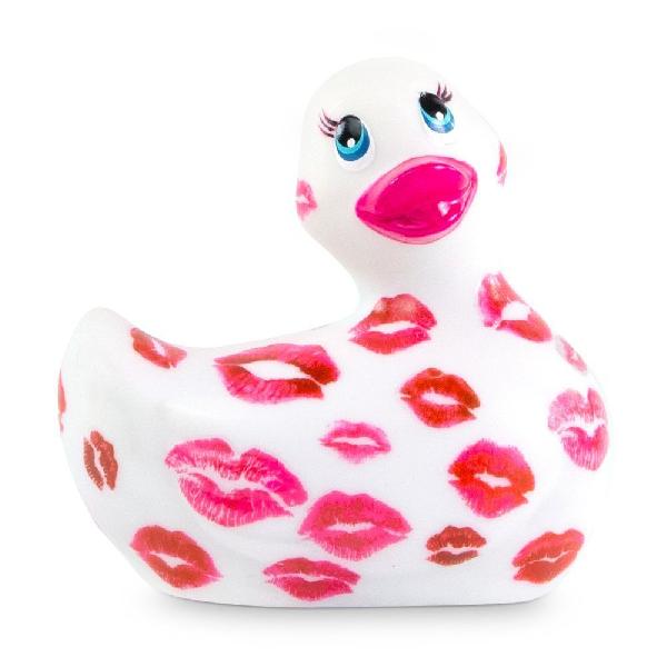 Белый вибратор-уточка I Rub My Duckie 2.0 Romance с розовым принтом от Big Teaze Toys