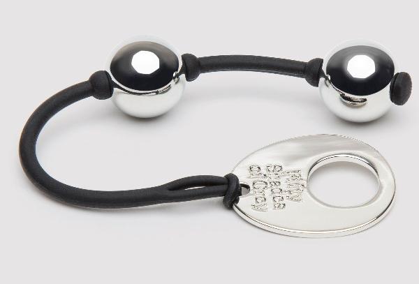 Серебристые шарики Inner Goddess Mini Silver Pleasure Balls 85g на черном силиконовом шнурке от Fifty Shades of Grey