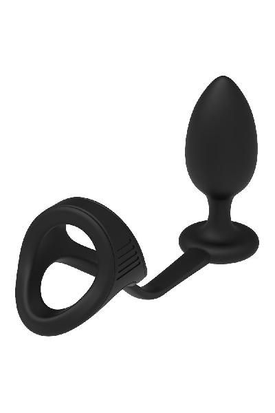 Черное эрекционное кольцо с анальной пробкой Cockstrap With Anal Plug от Dream Toys