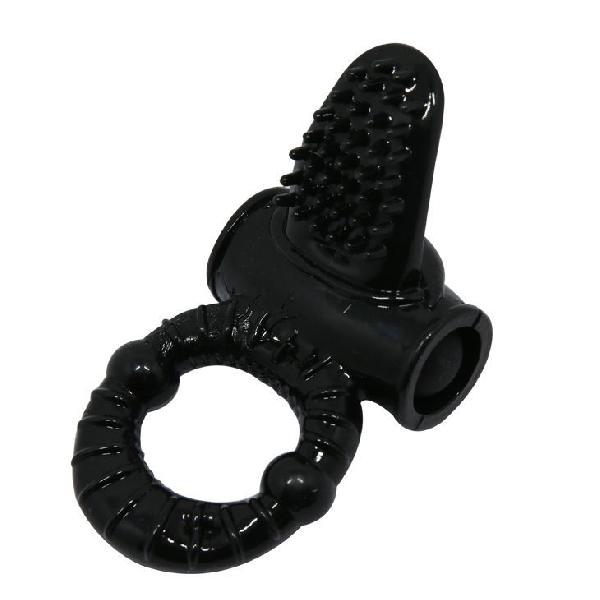 Чёрное эрекционное кольцо с вибрацией и щеточкой для клитора от Baile
