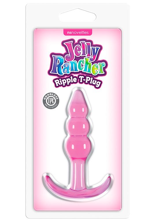 Розовая анальная пробка Jelly Rancher T-Plug Ripple - 10,9 см. от NS Novelties