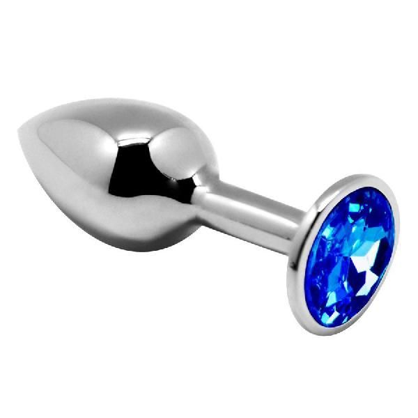 Серебристая анальная втулка с синим кристаллом Mini Metal Butt Plug Size M - 8 см. от Adrien Lastic