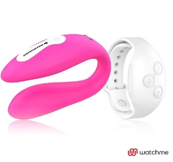 Розовый вибратор для пар с белым пультом-часами Weatwatch Dual Pleasure Vibe от DreamLove