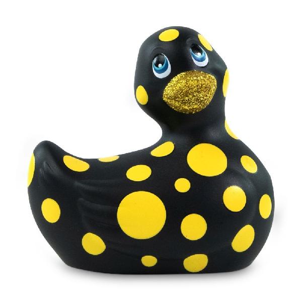 Черный вибратор-уточка I Rub My Duckie 2.0 Happiness в жёлтый горох от Big Teaze Toys