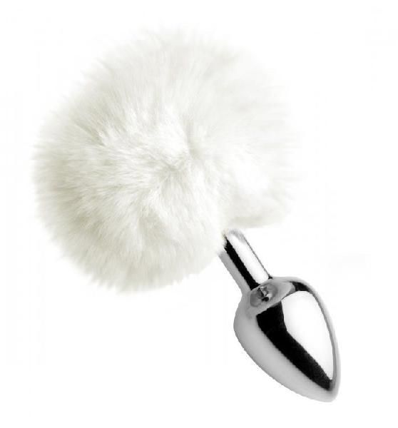 Металлическая анальная пробка с белым заячьим хвостиком White Fluffy Bunny Tail Anal Plug от XR Brands