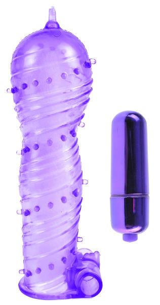 Фиолетовая вибронасадка Textured Sleeve   Bullet - 14 см. от Pipedream