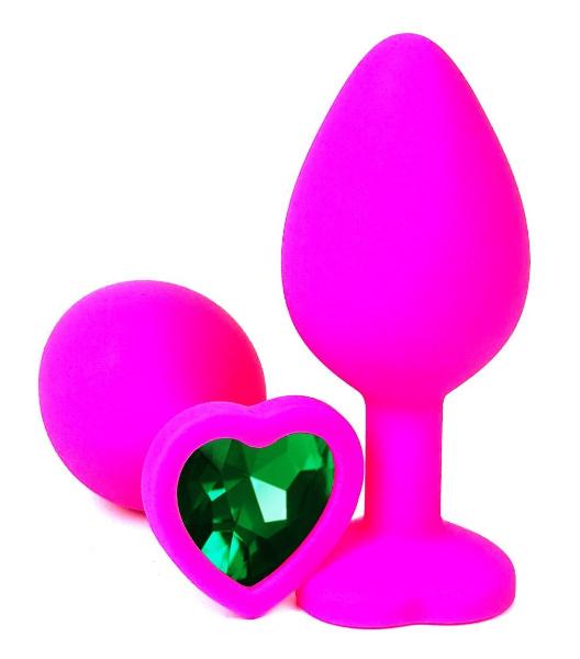 Розовая силиконовая пробка с зеленым кристаллом-сердцем - 8 см. от Vandersex