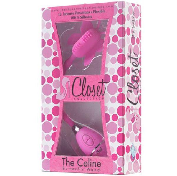Розовый вибростимулятор-бабочка на ручке THE CELINE BUTTERFLY от Closet Collection