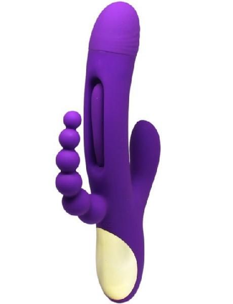 Фиолетовый ударный вибратор Anal G-Hit с анальной цепочкой - 24 см. от Eroticon