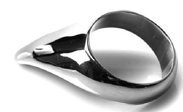 Серебристое металлическое эрекционное кольцо Teardrop Cockring от O-Products