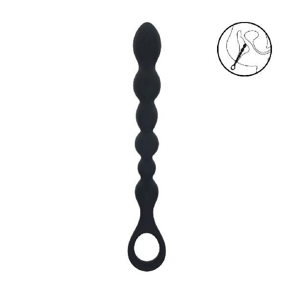 Черная силиконовая цепочка Beaded Snake Silicone Anal Probe with Loop - 26 см. от Shots Media BV