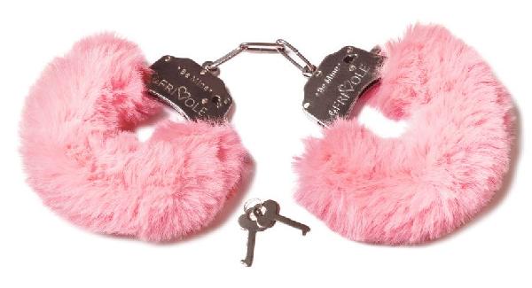Розовые наручники с пушистым мехом и ключиками от Le Frivole