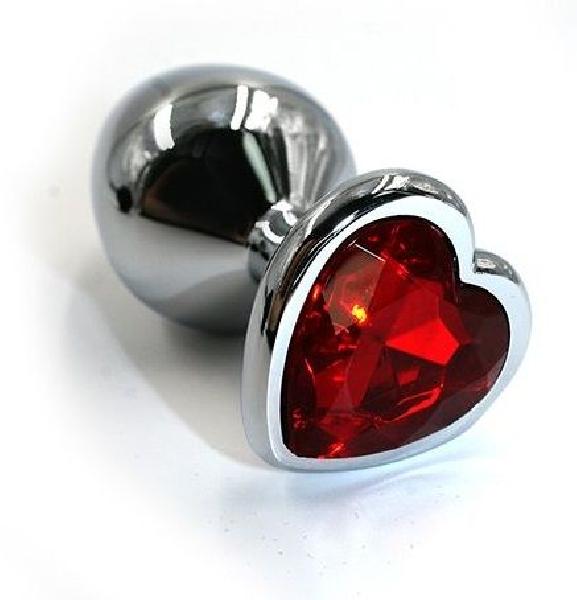 Серебристая алюминиевая анальная пробка с красным кристаллом-сердцем - 6 см. от Kanikule