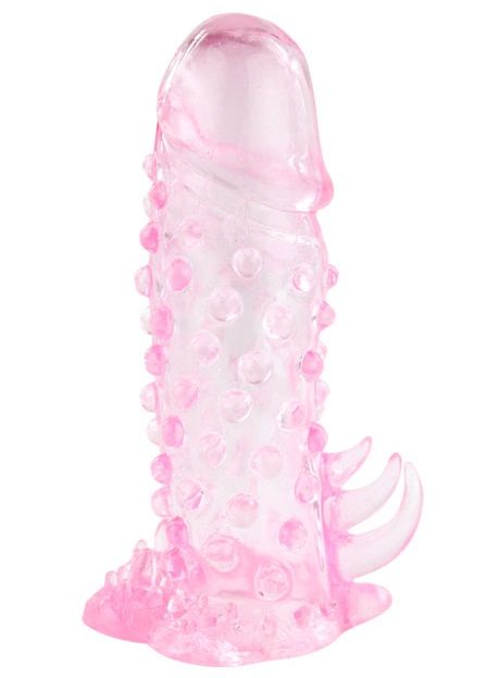 Розовая насадка на пенис с пупырышками и усиками - 13 см. от Baile