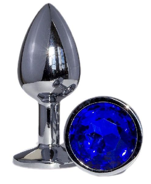 Металлическая анальная втулка с синим кристаллом - 7,2 см. от OYO