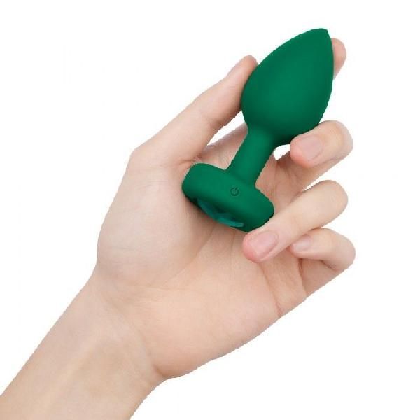 Зеленая анальная вибровтулка с кристаллом Vibrating Jewel Plug M/L - 10,5 см. от b-Vibe