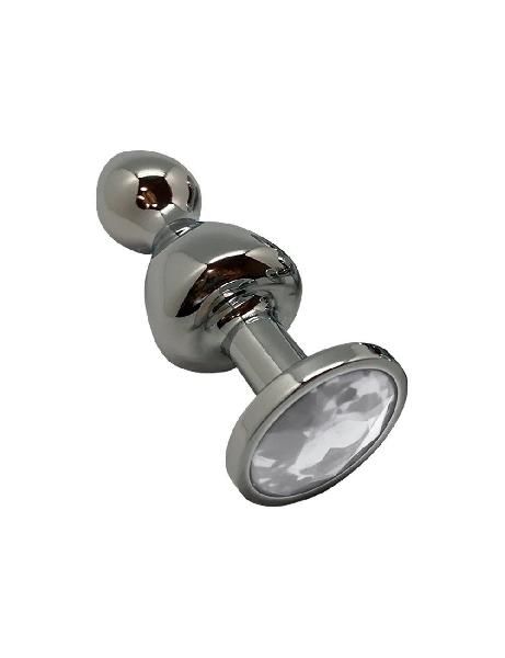 Серебристая анальная втулка Wooomy Lollypop M с прозрачным кристаллом - 9,4 см. от Adrien Lastic