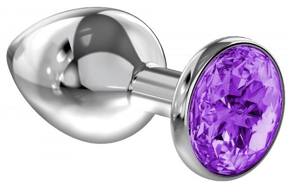 Серебристая анальная пробка Sparkle XL с фиолетовым кристаллом - 11 см. от Lola Games