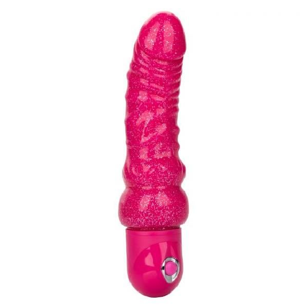 Розовый вибратор-реалистик с блестками Naughty Bits Lady Boner Bendable Personal Vibrator - 20 см. от California Exotic Novelties