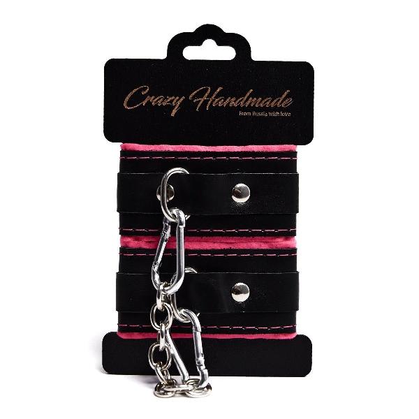 Черно-розовые скругленные наручники с мягкой подкладкой от Crazy Handmade