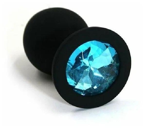 Черная силиконовая пробка с голубым кристаллом - 7 см. от Главсексмаг