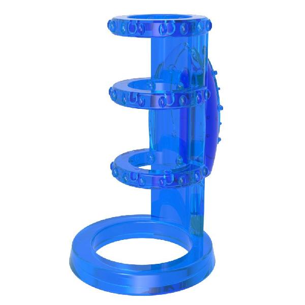 Синяя насадка-клетка с вибрацией Vibrating Cock Cage - 7,6 см. от Chisa