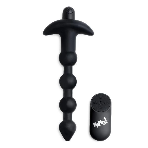 Черные анальные бусы с вибрацией и пультом ДУ 28X Remote Control Vibrating Silicone Anal Beads - 19 см. от XR Brands