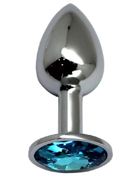 Серебристая анальная пробка с голубым стразом - 7 см. от Eroticon