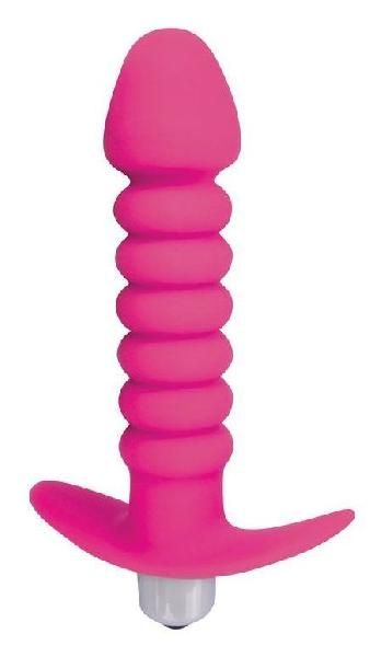 Розовая анальная вибровтулка-елочка с ограничителем - 11,5 см. от Bior toys