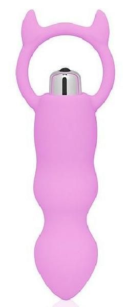 Розовый анальный вибромассажер с рожками - 12 см. от Bior toys