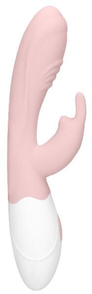 Розовый вибратор Juicy Rabbit со стимулятором клитора - 19,5 см. от Shots Media BV