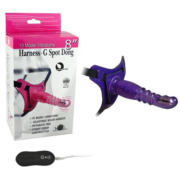 Фиолетовый страпон с вибрацией 10Mode Vibrations Harness-G spot Dong - 18 см. от Howells