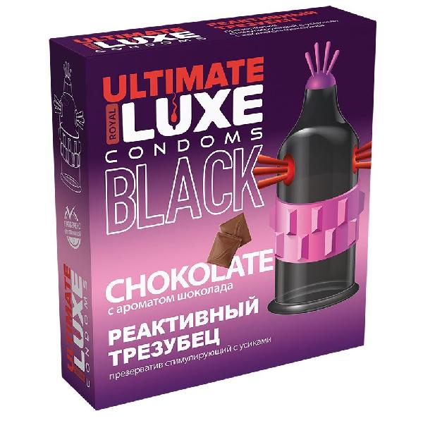 Черный стимулирующий презерватив  Реактивный трезубец  с ароматом шоколада - 1 шт. от Luxe