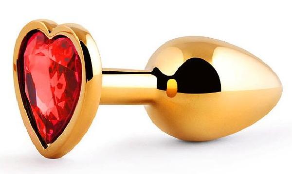 Золотистая анальная пробка с красным стразом-сердечком - 7 см. от Anal Jewelry Plug