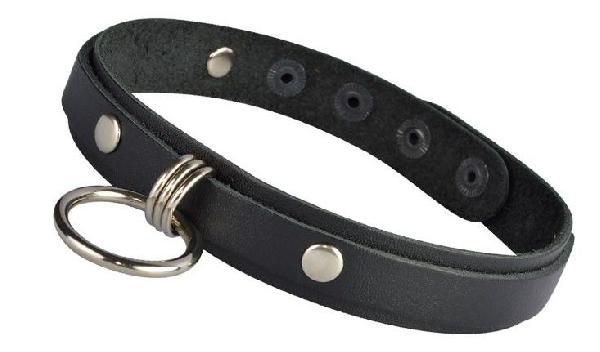 Черный кожаный чокер с подвесным колечком и заклепками от Sitabella