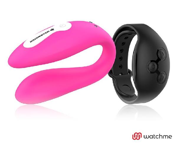 Розовый вибратор для пар с черным пультом-часами Weatwatch Dual Pleasure Vibe от DreamLove