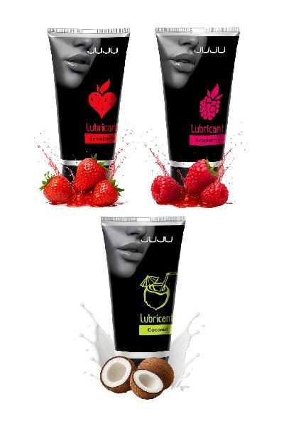 Набор из 3 съедобных лубрикантов JUJU (клубника, малина, кокос) от JuJu