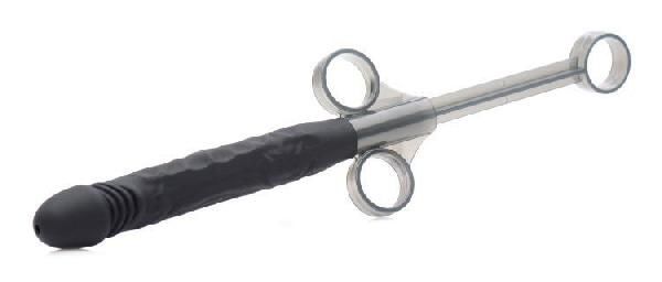 Черный шприц в форме пениса для введения лубриканта Jizz Shooter Silicone Dildo Lube - 19,7 см. от XR Brands