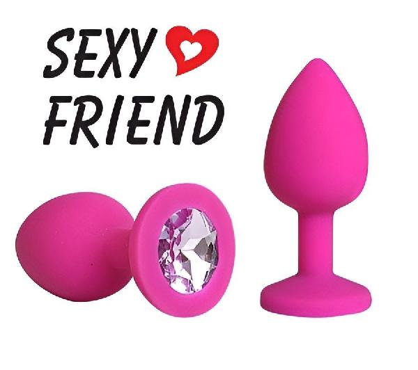 Розовая анальная втулка с сиреневым кристаллом - 7,3 см. от Sexy Friend