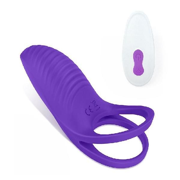 Фиолетовое эрекционное виброкольцо на пенис с пультом от S-HANDE