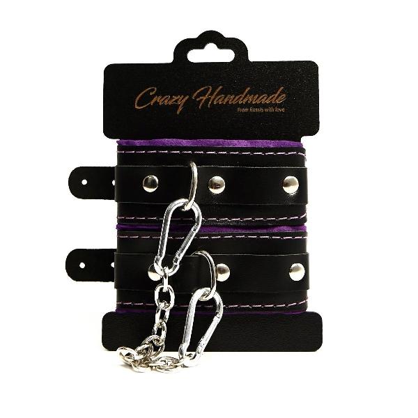 Черно-фиолетовые скругленные наручники с мягкой подкладкой от Crazy Handmade
