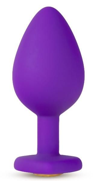 Фиолетовая анальная пробка Bling Plug Large с золотистым стразом - 9,5 см. от Blush Novelties